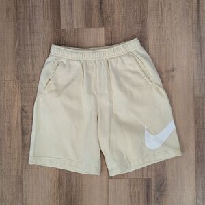 Nike Swoosh Fleece Shorts Mens Medium Cream Beige Cotton Blend Athletic Casual